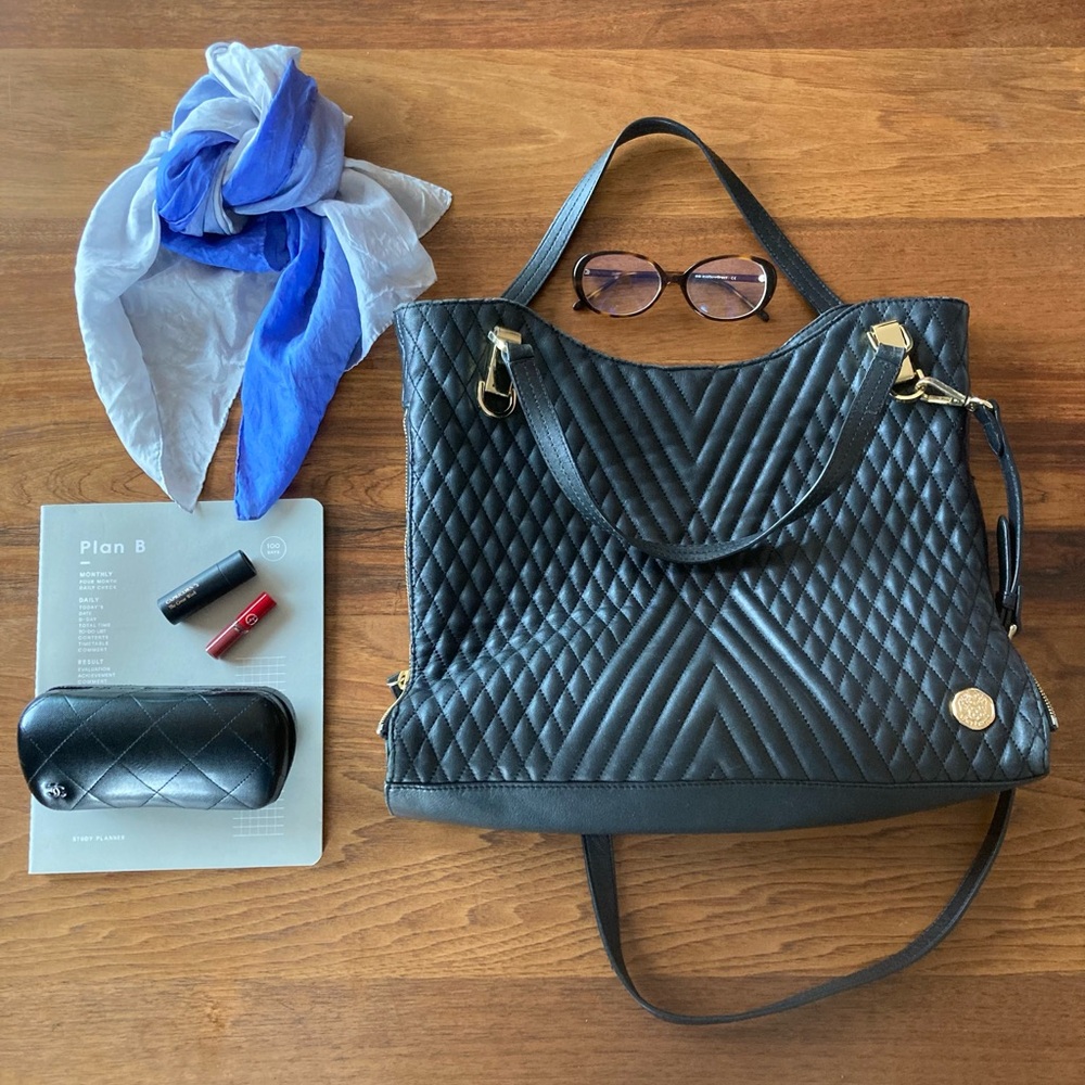 Vince Camuto Riley Black Leather Quilted Tote